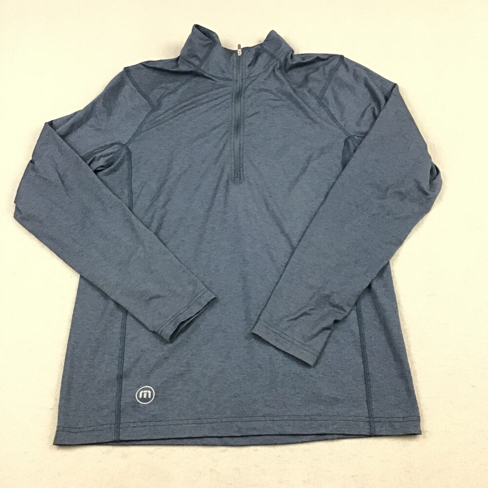 Travis Mathew Sweater Men Small Blue 1/4 Zip Golf Pullover Logo Golfer Collar S